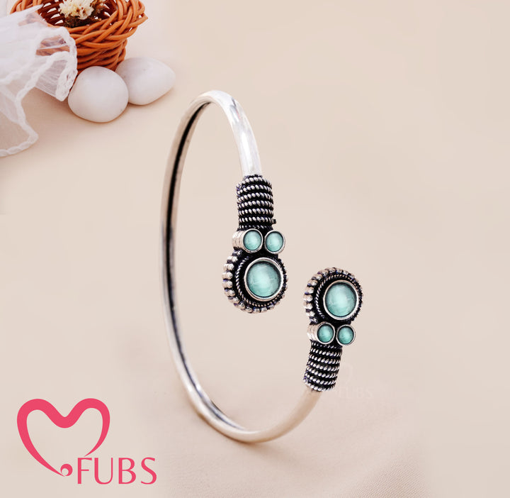 Circular Stone Cuff Bracelet with Engraved Ends