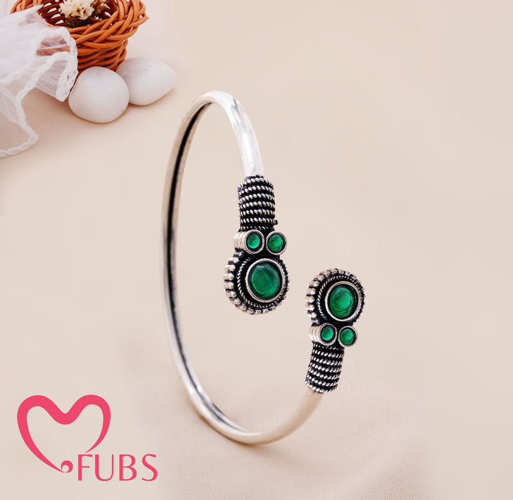 Circular Stone Cuff Bracelet with Engraved Ends