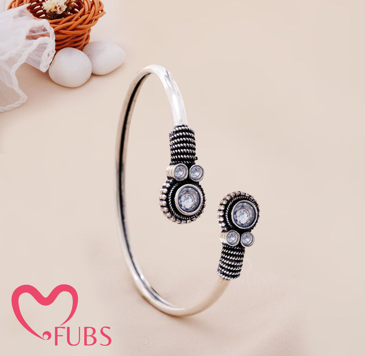 Circular Stone Cuff Bracelet with Engraved Ends