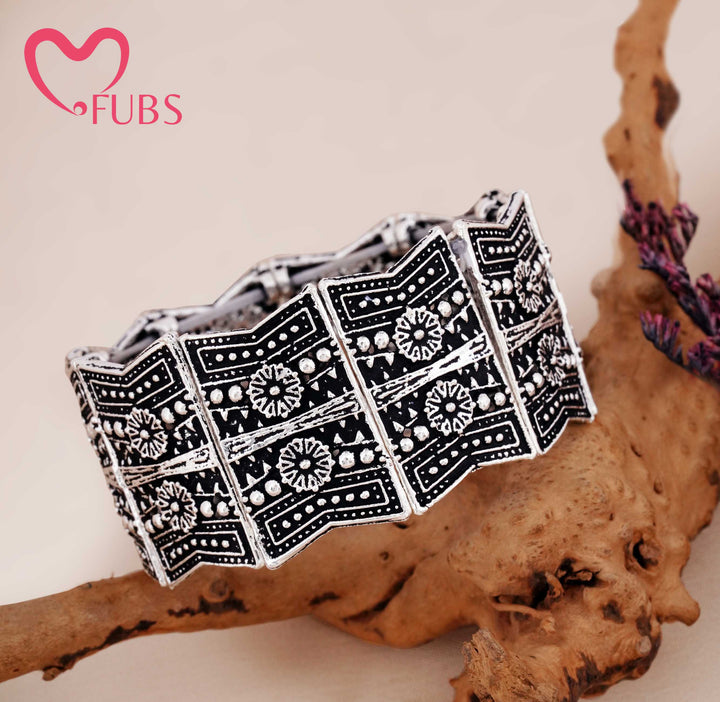 Ethnic Wide Bracelet with Engraved Geometric Motifs