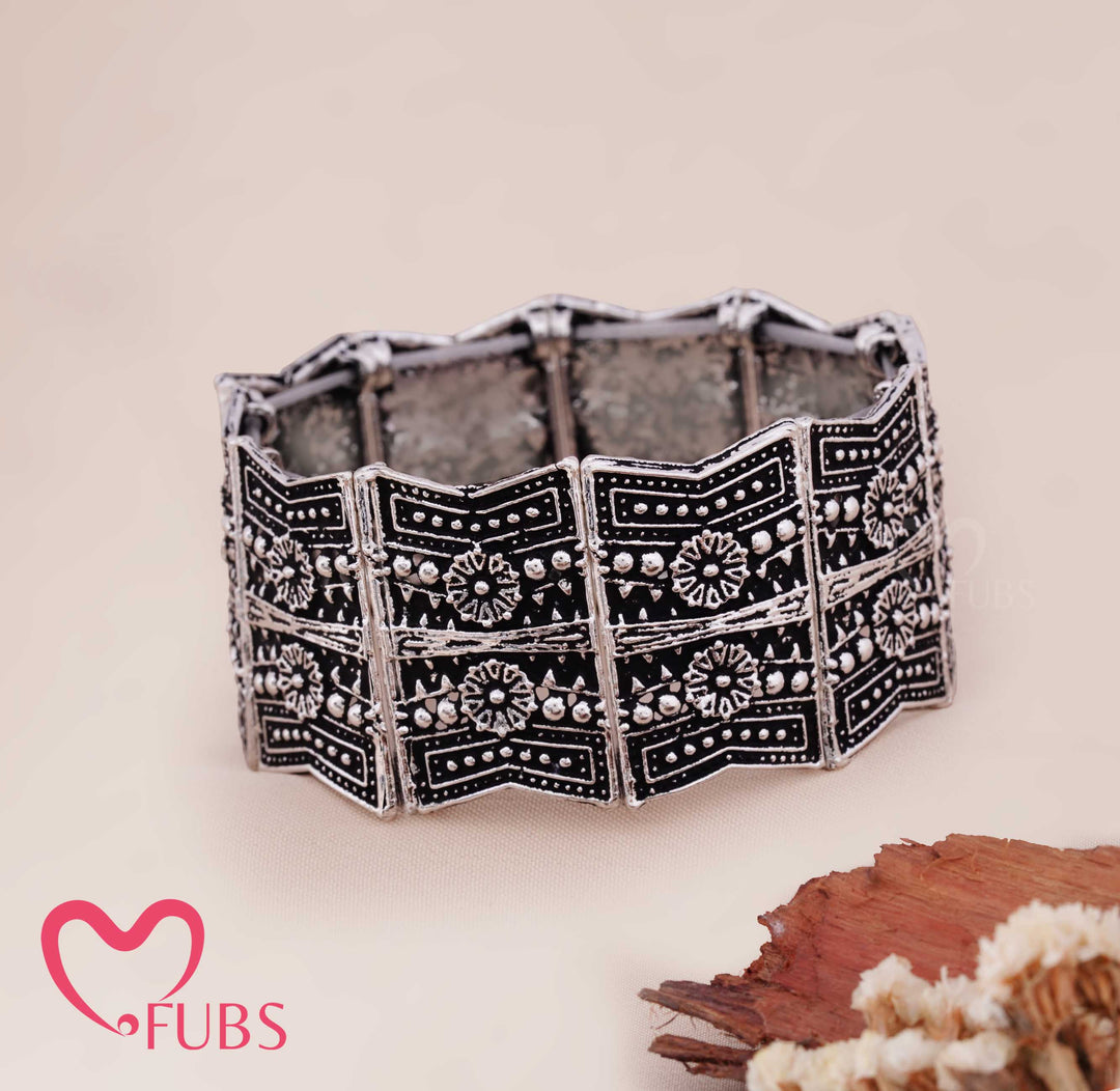 Ethnic Wide Bracelet with Engraved Geometric Motifs