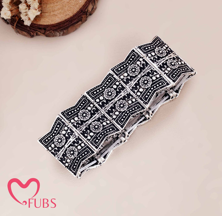 Ethnic Wide Bracelet with Engraved Geometric Motifs