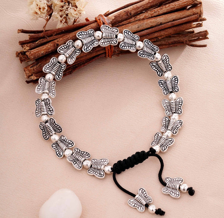 Adjustable Bracelet with Carved Butterfly Charms