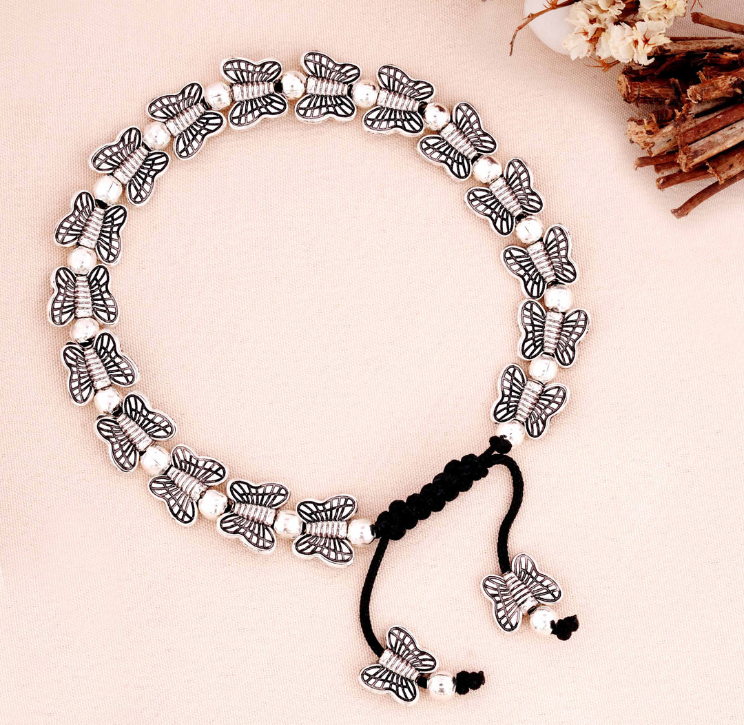 Adjustable Bracelet with Carved Butterfly Charms