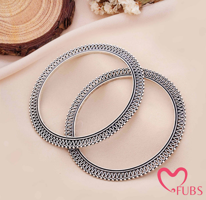Oxidized Silver Tone Bangles with Traditional Work