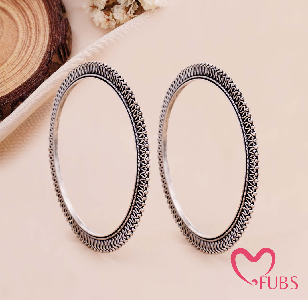 Oxidized Silver Tone Bangles with Traditional Work
