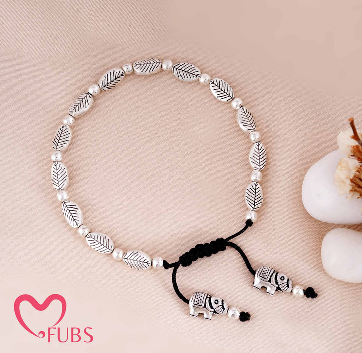 Leaf Bead Elephant Charm Bracelet Traditional Oxidized Jewelry