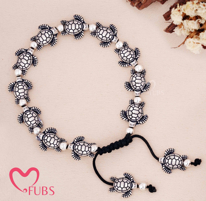 Turtle Charm Bead Bracelet Traditional Oxidized Jewelry