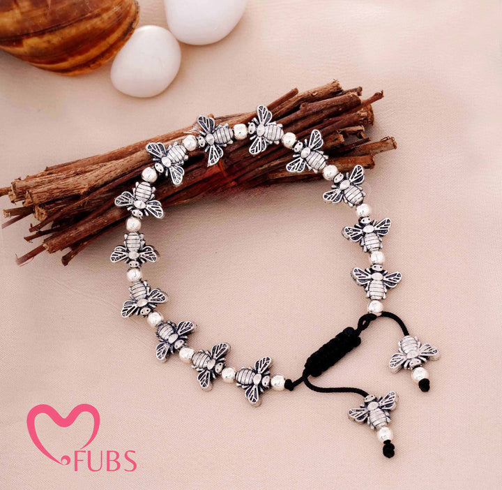 Bee Charm Bead Bracelet Traditional Oxidized Jewelry