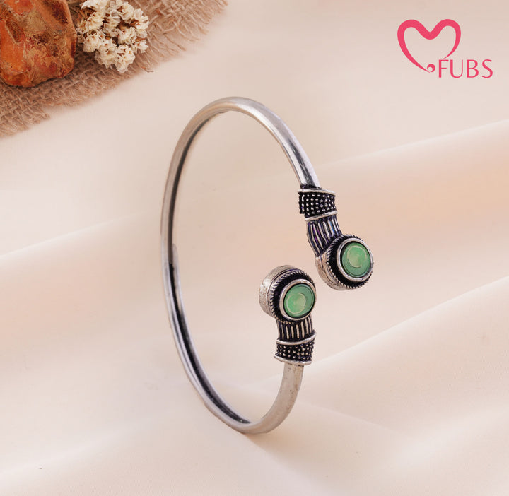 Antique Oxidised Round Stone Open Bracelet