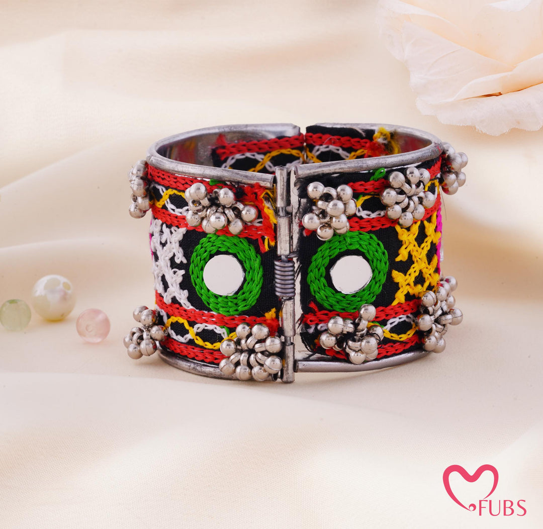 Embroidered Mirror Circle Ball Cluster Cuff