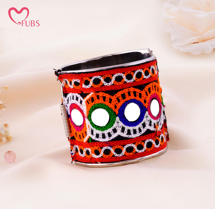Embroidered Mirror Work Wide Cuff Bracelet