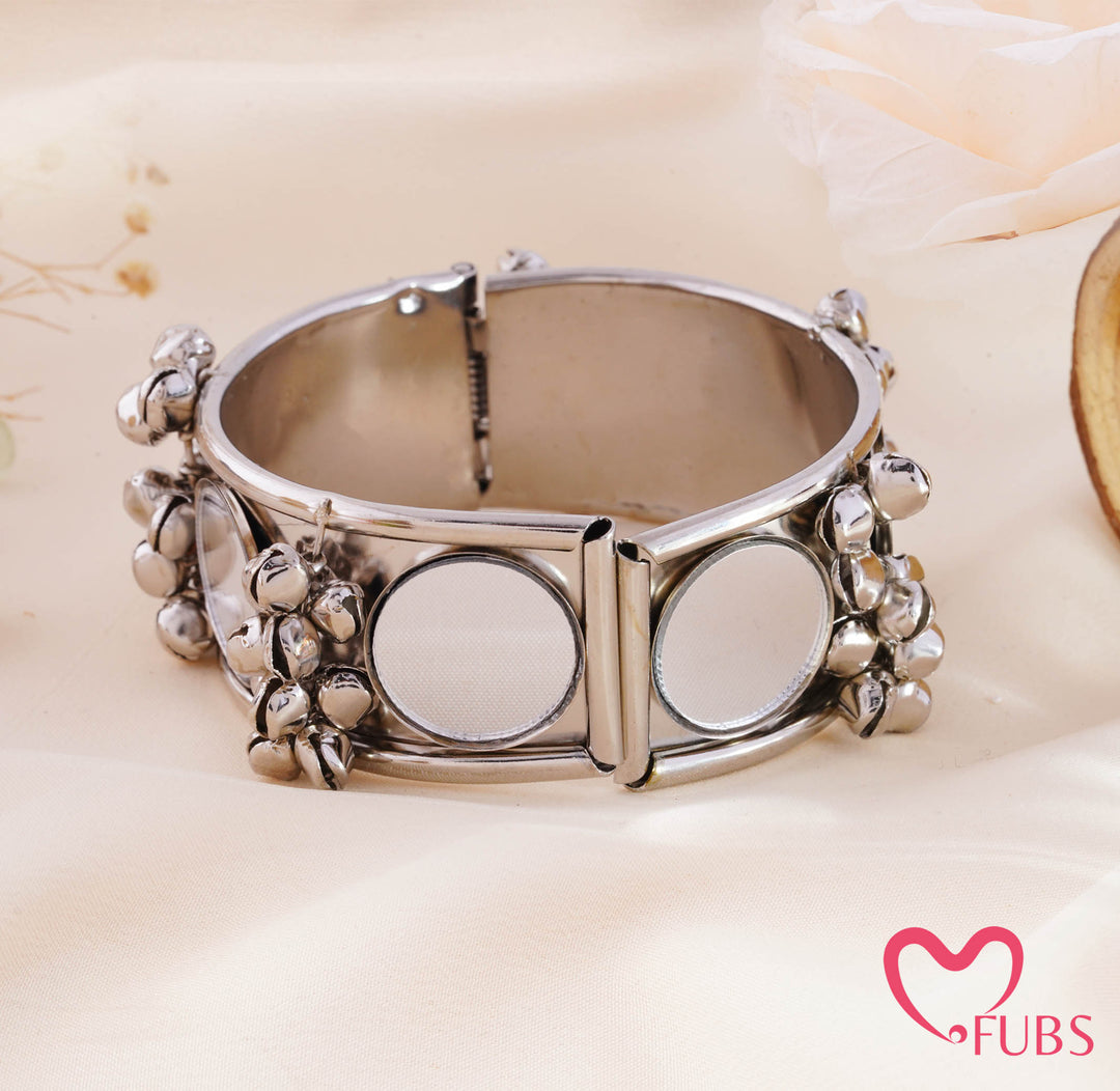 Oxidized Mirror Work Ghungroo Cuff Bracelet