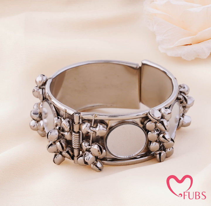 Oxidized Mirror Work Ghungroo Cuff Bracelet