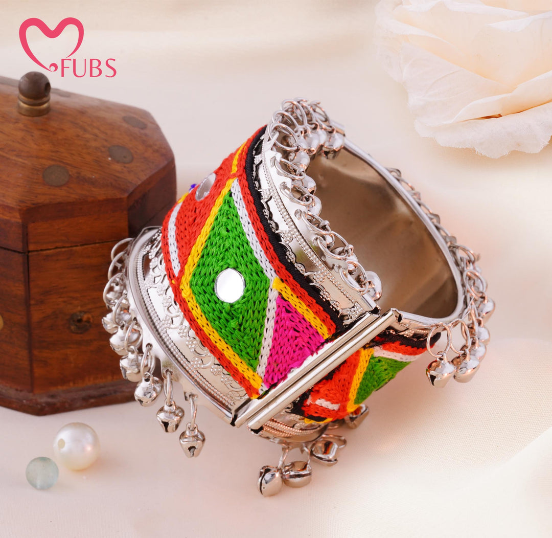 Colorblock Triangular Embroidered Mirror Cuff Bracelet