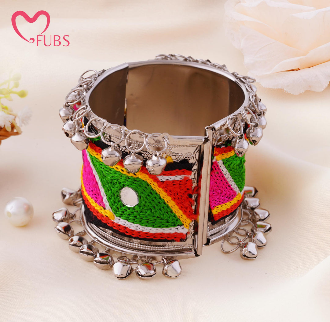 Colorblock Triangular Embroidered Mirror Cuff Bracelet