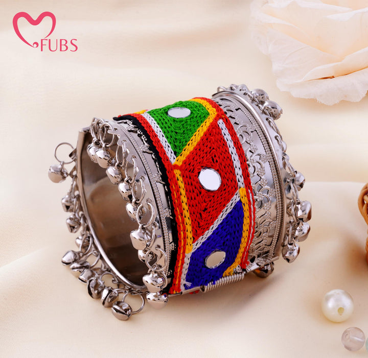 Colorblock Triangular Embroidered Mirror Cuff Bracelet