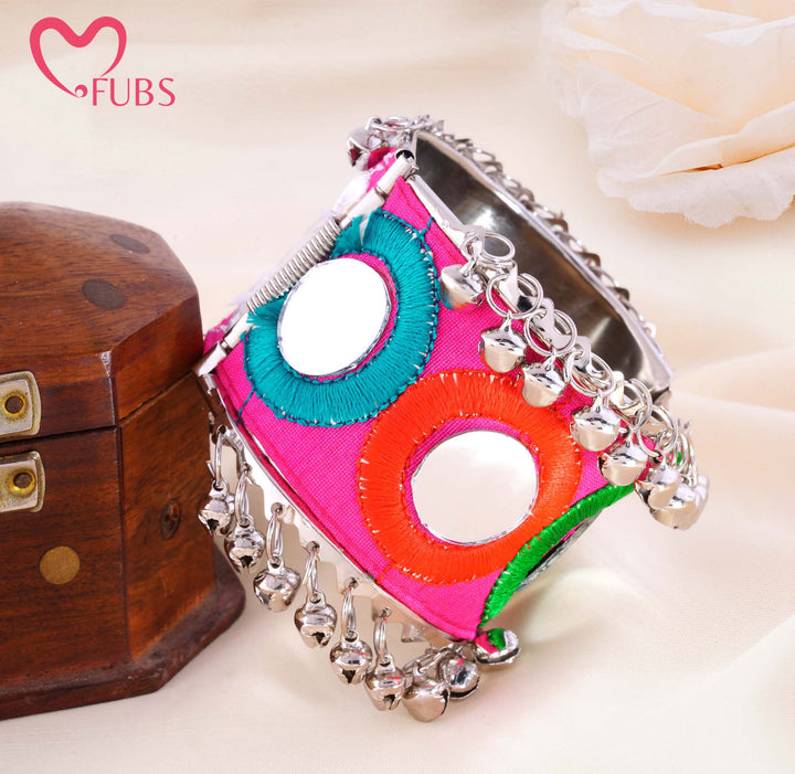 Mirror Motif Jingle Bell Cuff Bracelet