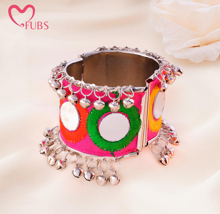 Mirror Motif Jingle Bell Cuff Bracelet