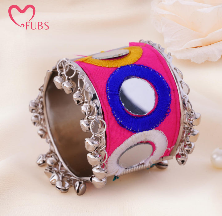Mirror Motif Jingle Bell Cuff Bracelet