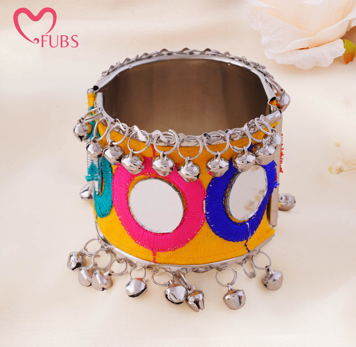 Mirror Motif Jingle Bell Cuff Bracelet