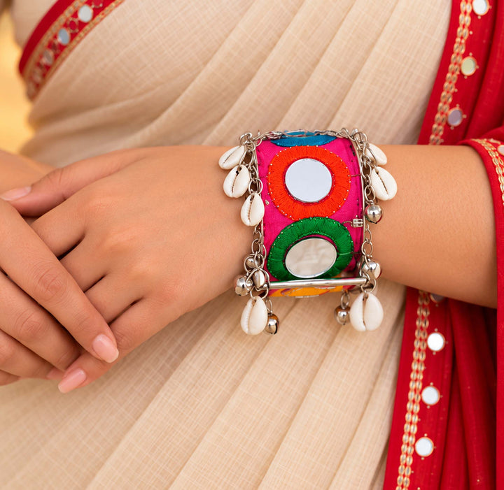Handcrafted Cowrie Shell Mirror Cuff Bracelet
