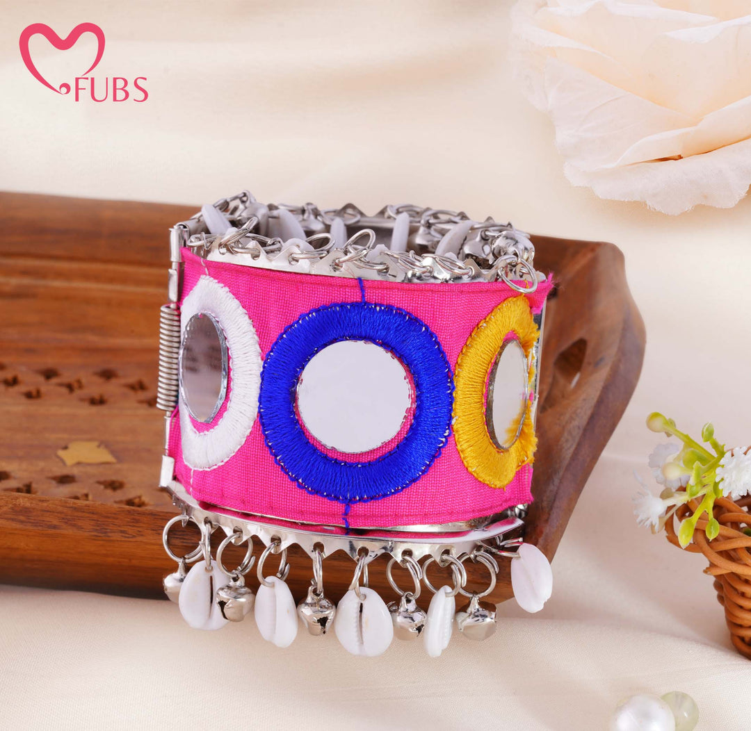 Handcrafted Cowrie Shell Mirror Cuff Bracelet