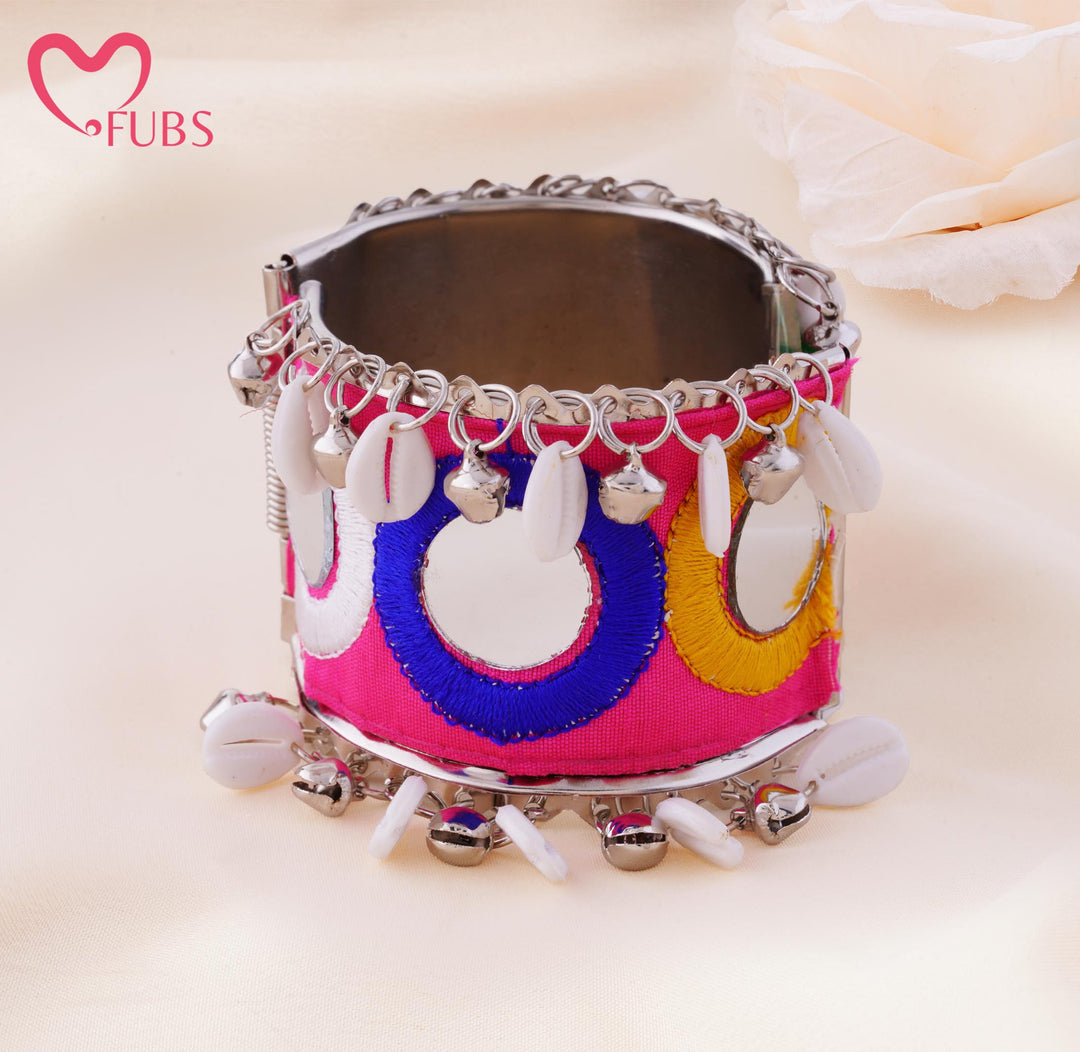 Handcrafted Cowrie Shell Mirror Cuff Bracelet