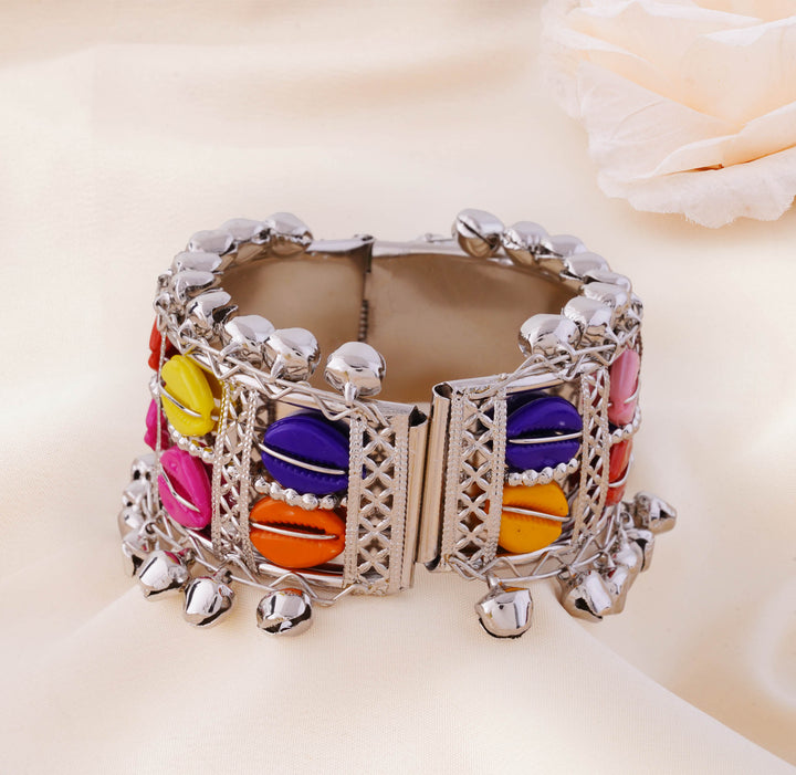 Multicolor Shell Lattice Cage Bell Cuff