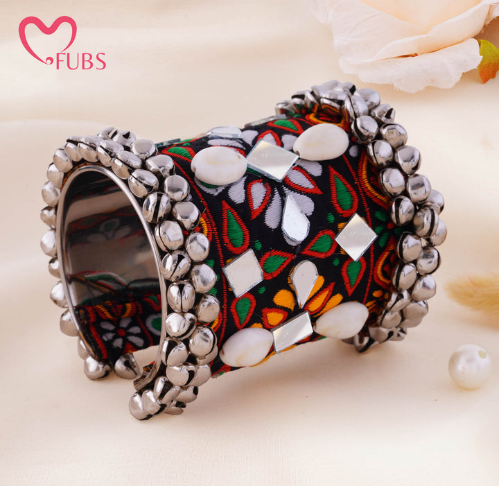 Floral Embroidered Mirror Stone Bell Cuff