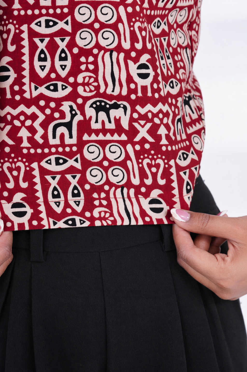 Retro Crop Shirt with Jaipuri Oxidised Studs