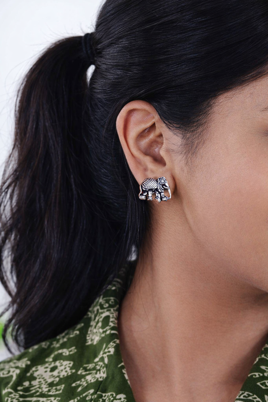 Mint Haathi Crop Shirt with Silver Haathi Studs