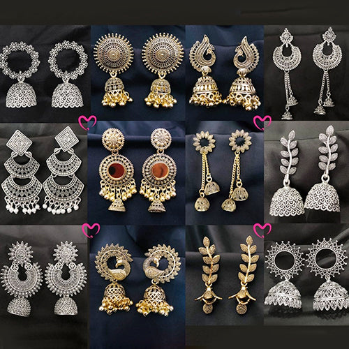 Mix n Match Combo of 12 Ethnic Jhumkas with Adjustable Diamond Ring