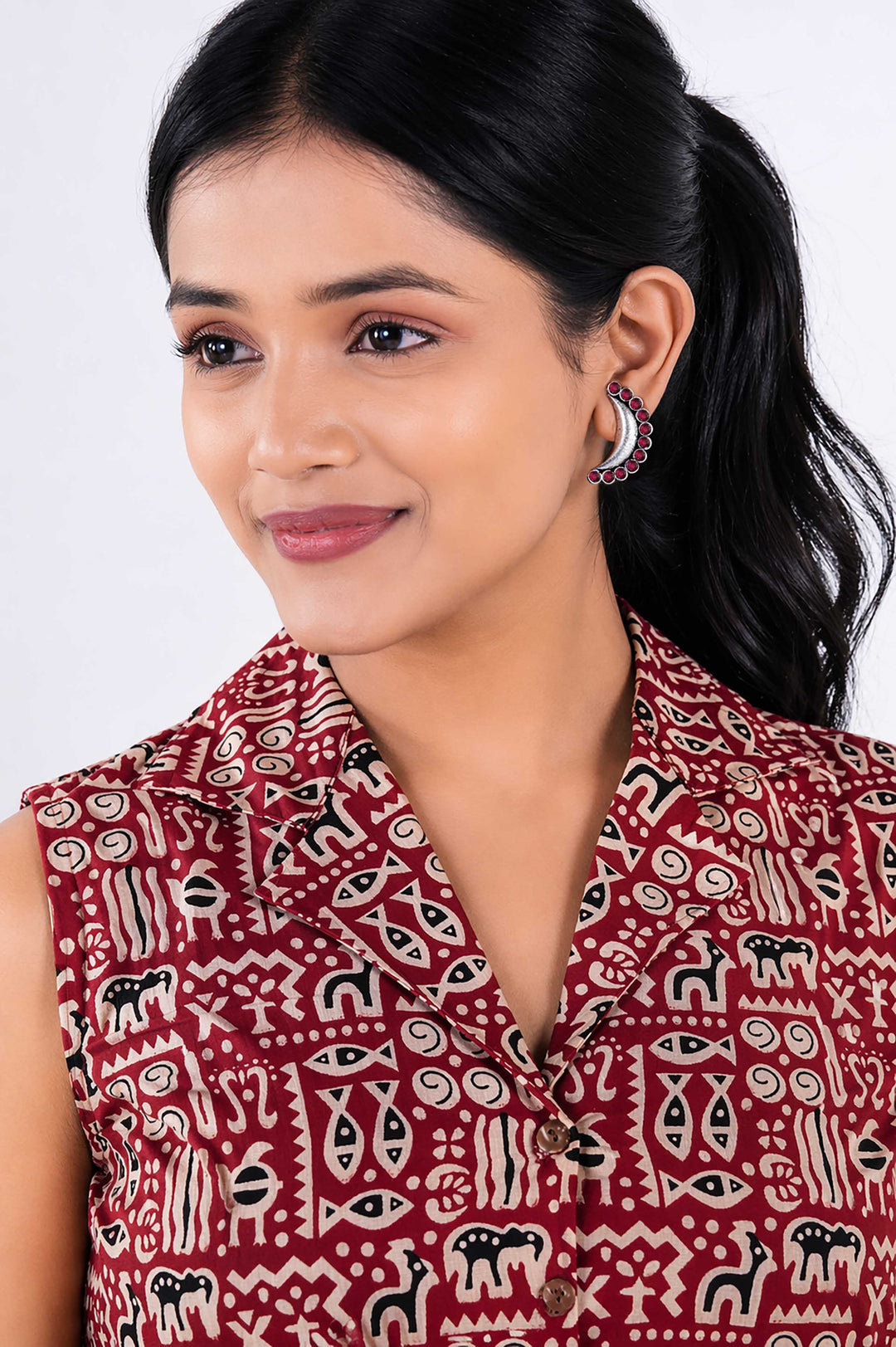 Retro Crop Shirt with Jaipuri Oxidised Studs