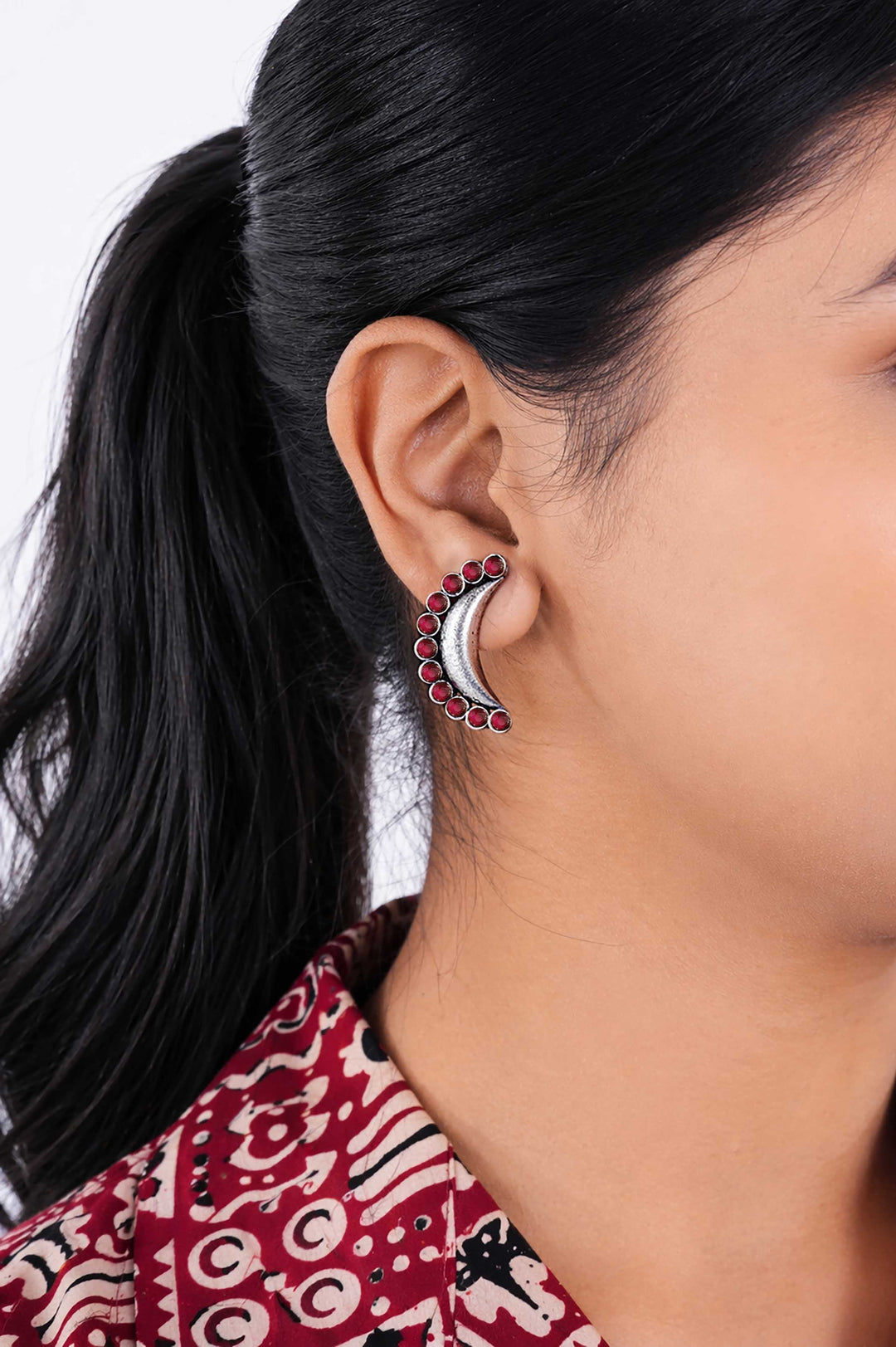 Retro Crop Shirt with Jaipuri Oxidised Studs
