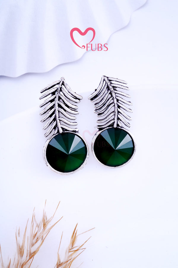 Green Leafy Oxidized Hook Earrings