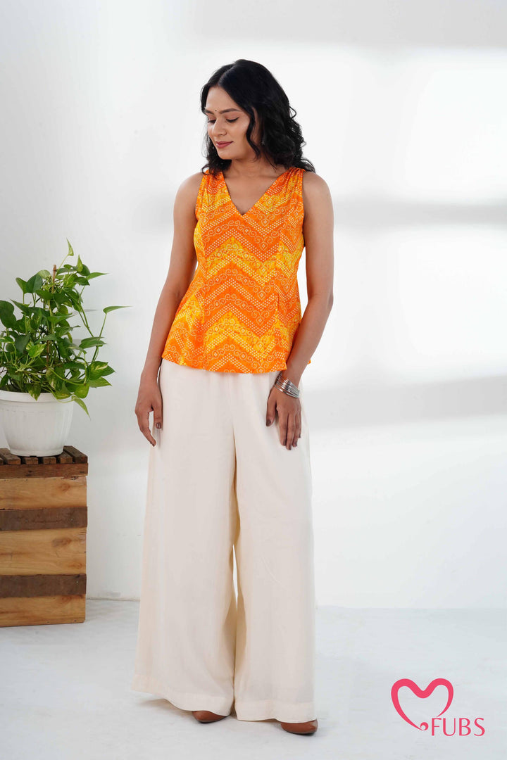 Yellow Bandhani Printed Short Kurti & Peacock Earrings Set