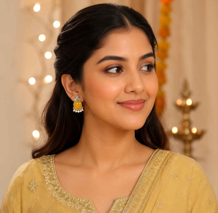 Oxidized Marquise Crystal Studs with Pearl Hangings