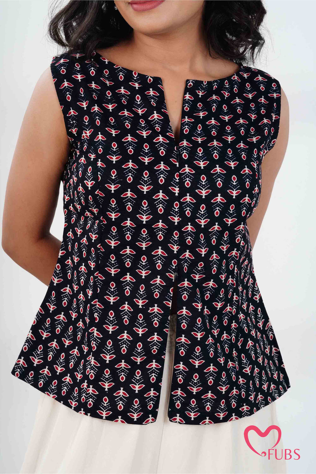 Ethnic Block Print Short Kurti & Earring Combo Set