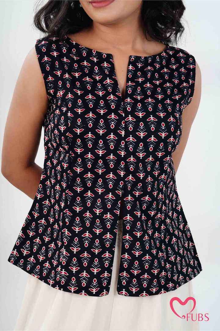 Ethnic Block Print Short Kurti & Earring Combo Set