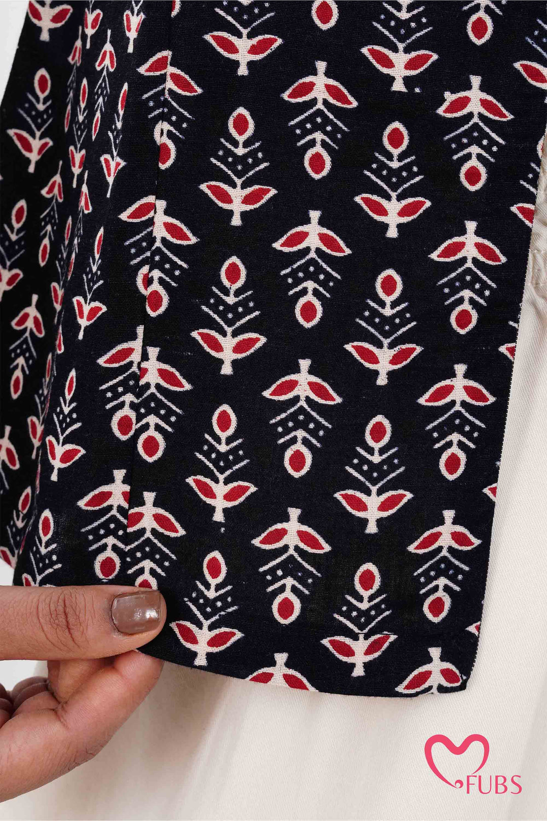 Ethnic Block Print Short Kurti & Earring Combo Set