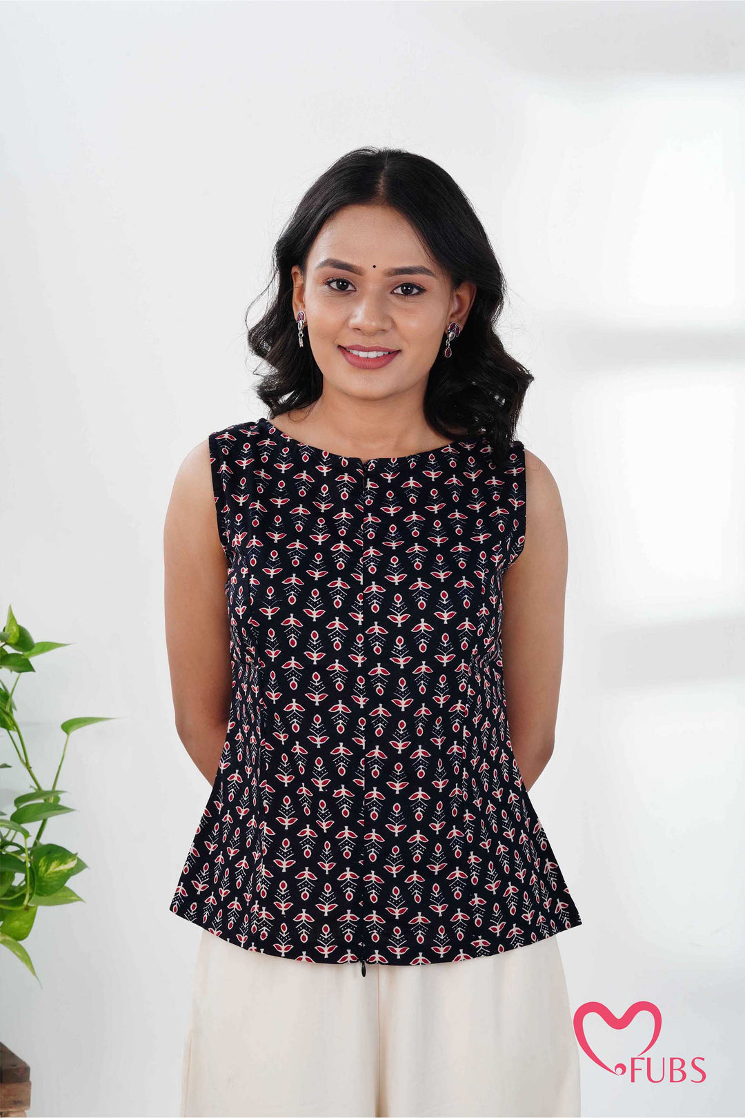 Ethnic Block Print Short Kurti & Earring Combo Set