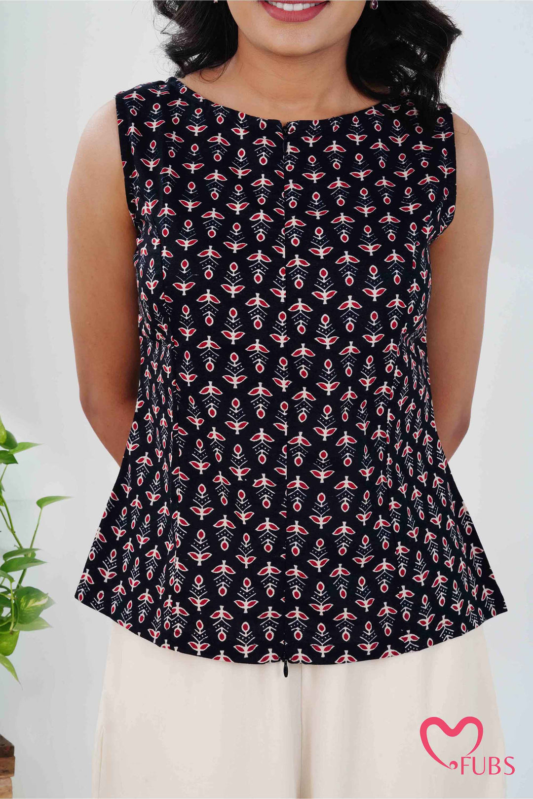 Ethnic Block Print Short Kurti & Earring Combo Set