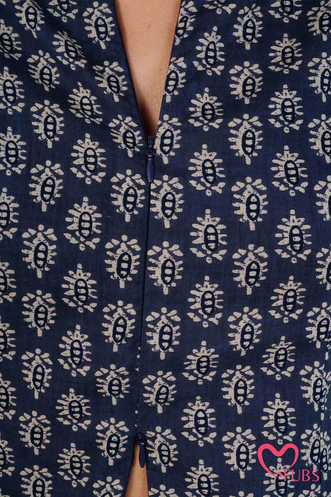 Indigo Block Print Short Kurti & Silver Ear Cuff Combo