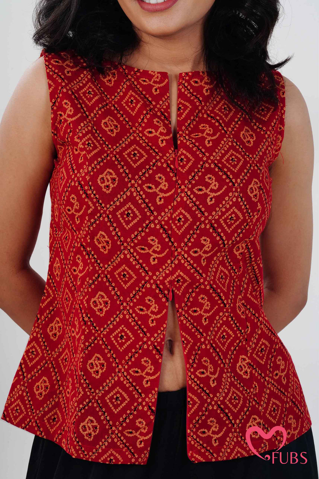 Orange Red Printed Peplum Kurti & Silver Drop Earrings
