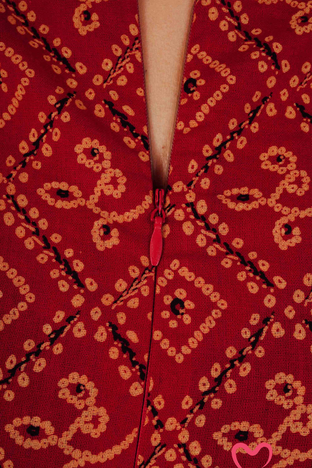 Orange Red Printed Peplum Kurti & Silver Drop Earrings