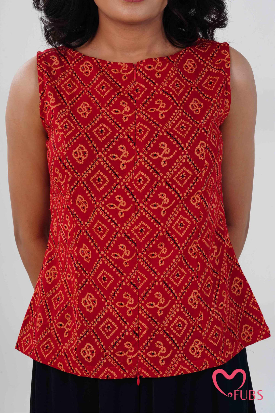 Orange Red Printed Peplum Kurti & Silver Drop Earrings