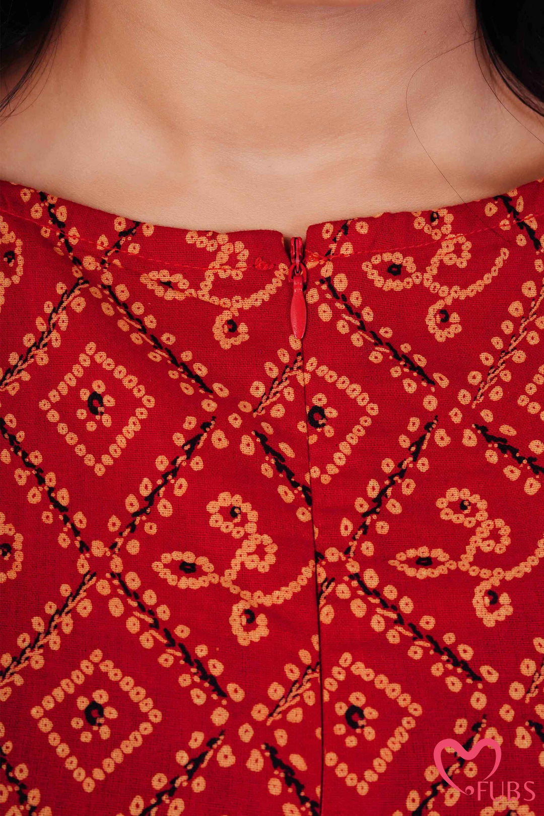 Orange Red Printed Peplum Kurti & Silver Drop Earrings