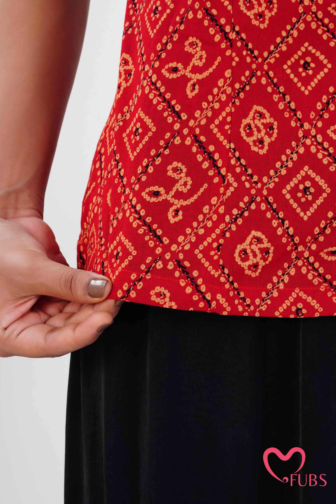 Orange Red Printed Peplum Kurti & Silver Drop Earrings