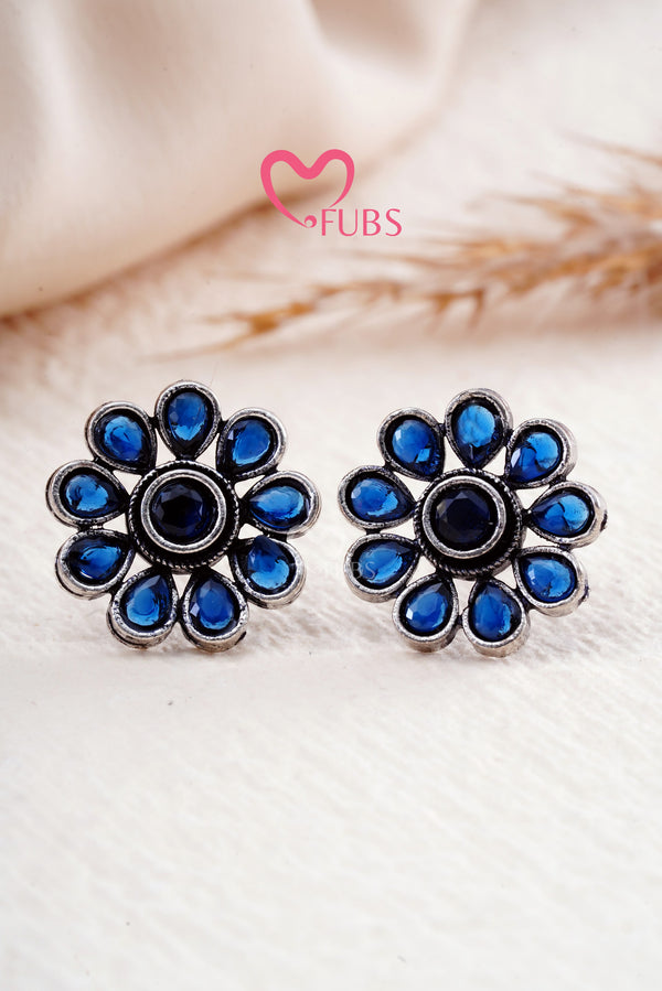 Blue Oxidized Stone Studded Studs